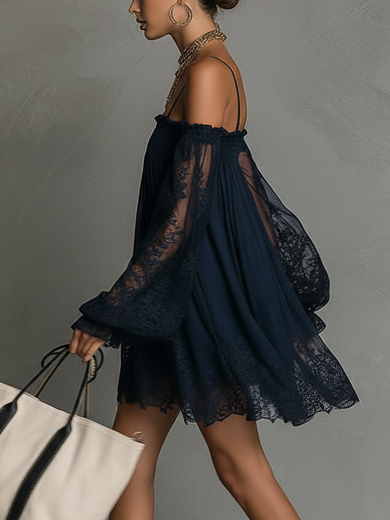 Antonella - Miniabito in chiffon con scollo Bardot