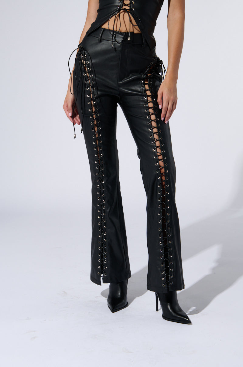 K-Pop Laux Leather Lace Up Pants