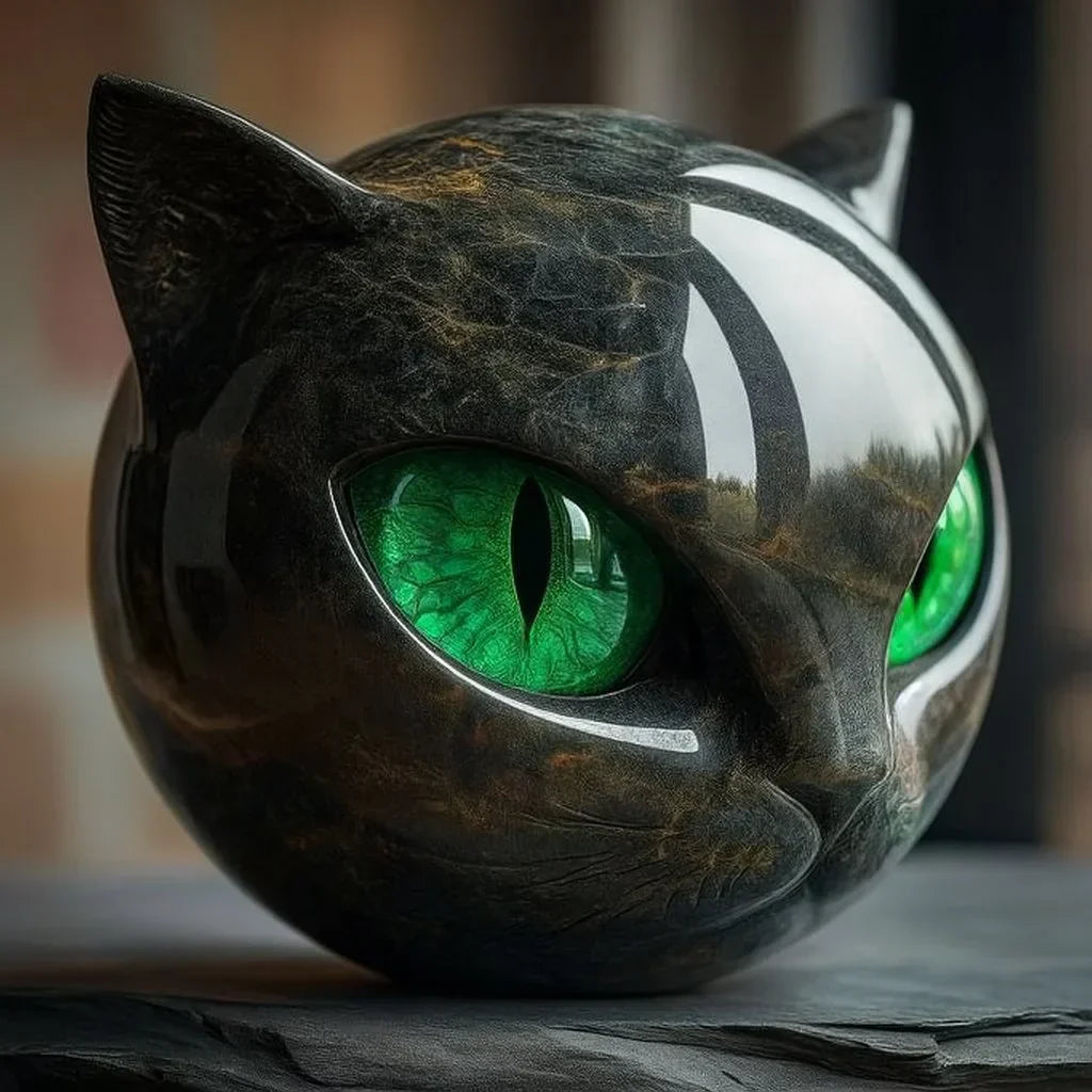 NekoCharm - Mystisk svart katt huvudskulptur