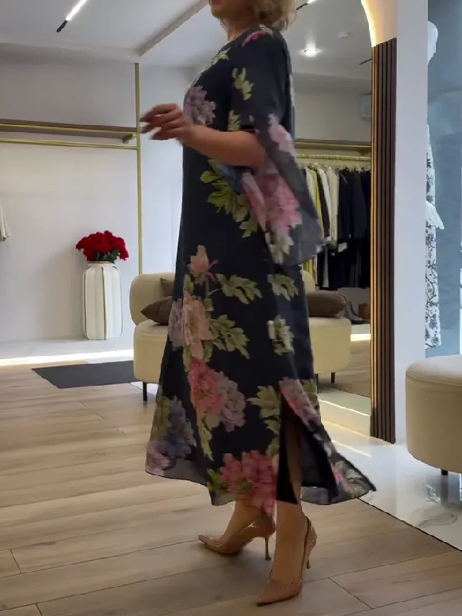 Maxi vestito con stampa floreale in chiffon leggero e confortevole