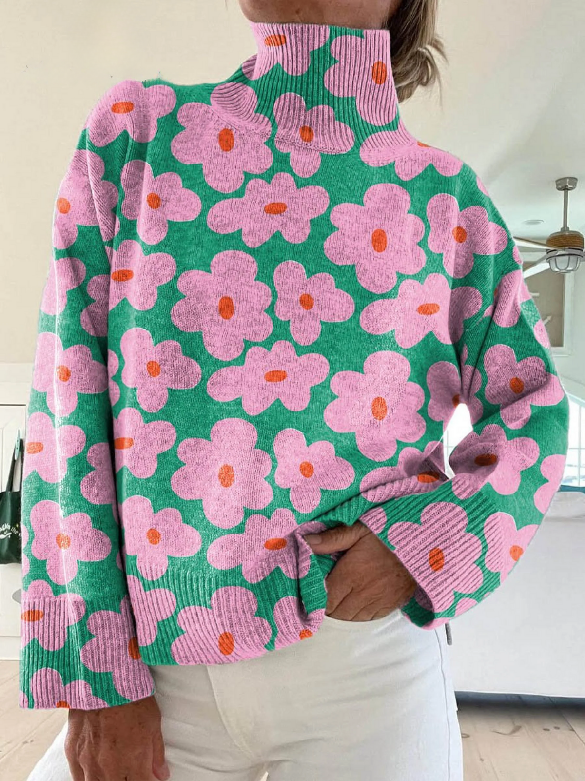 Marilyn | Floral High Collar Sweater