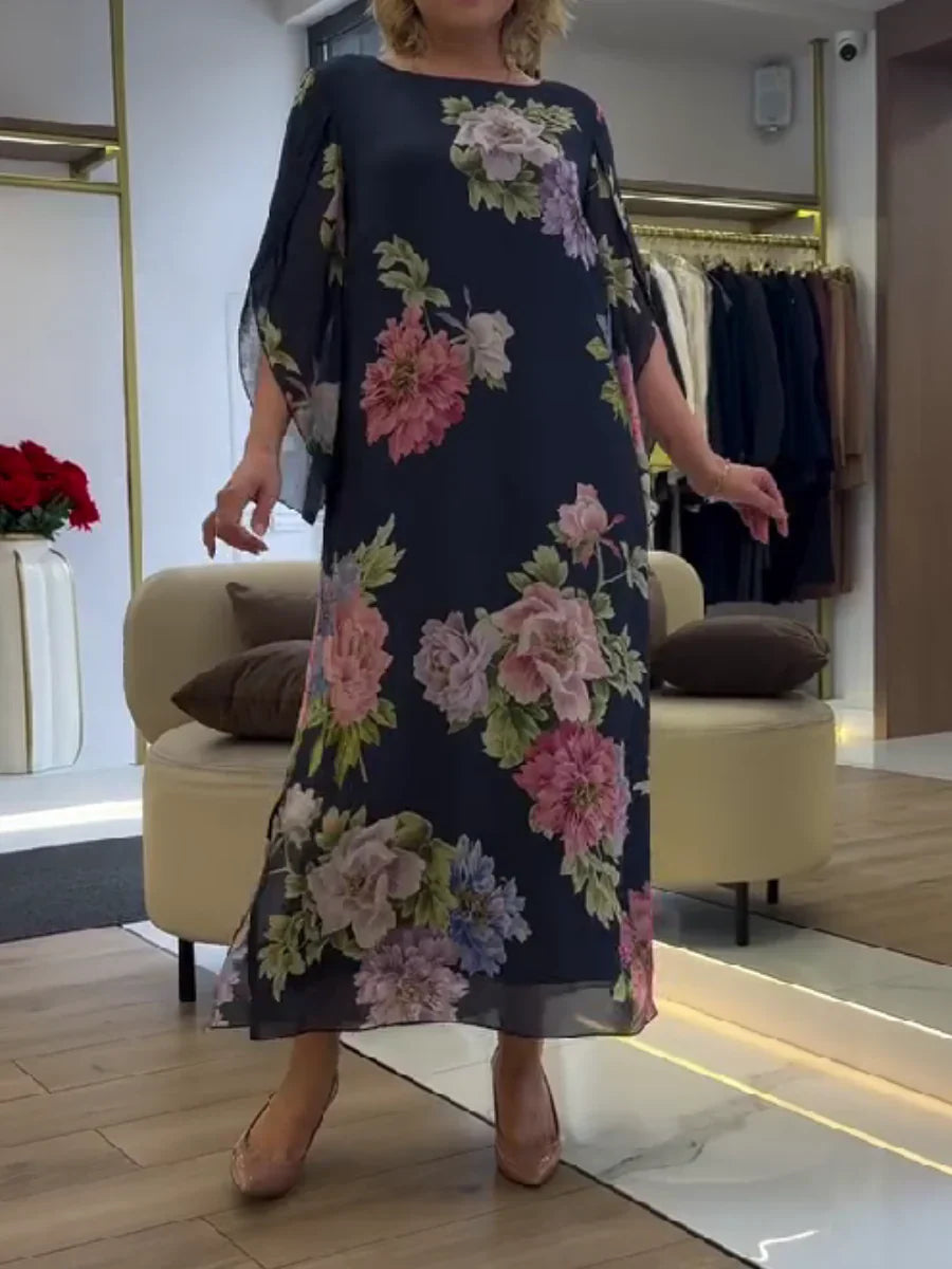 Maxi vestito con stampa floreale in chiffon leggero e confortevole