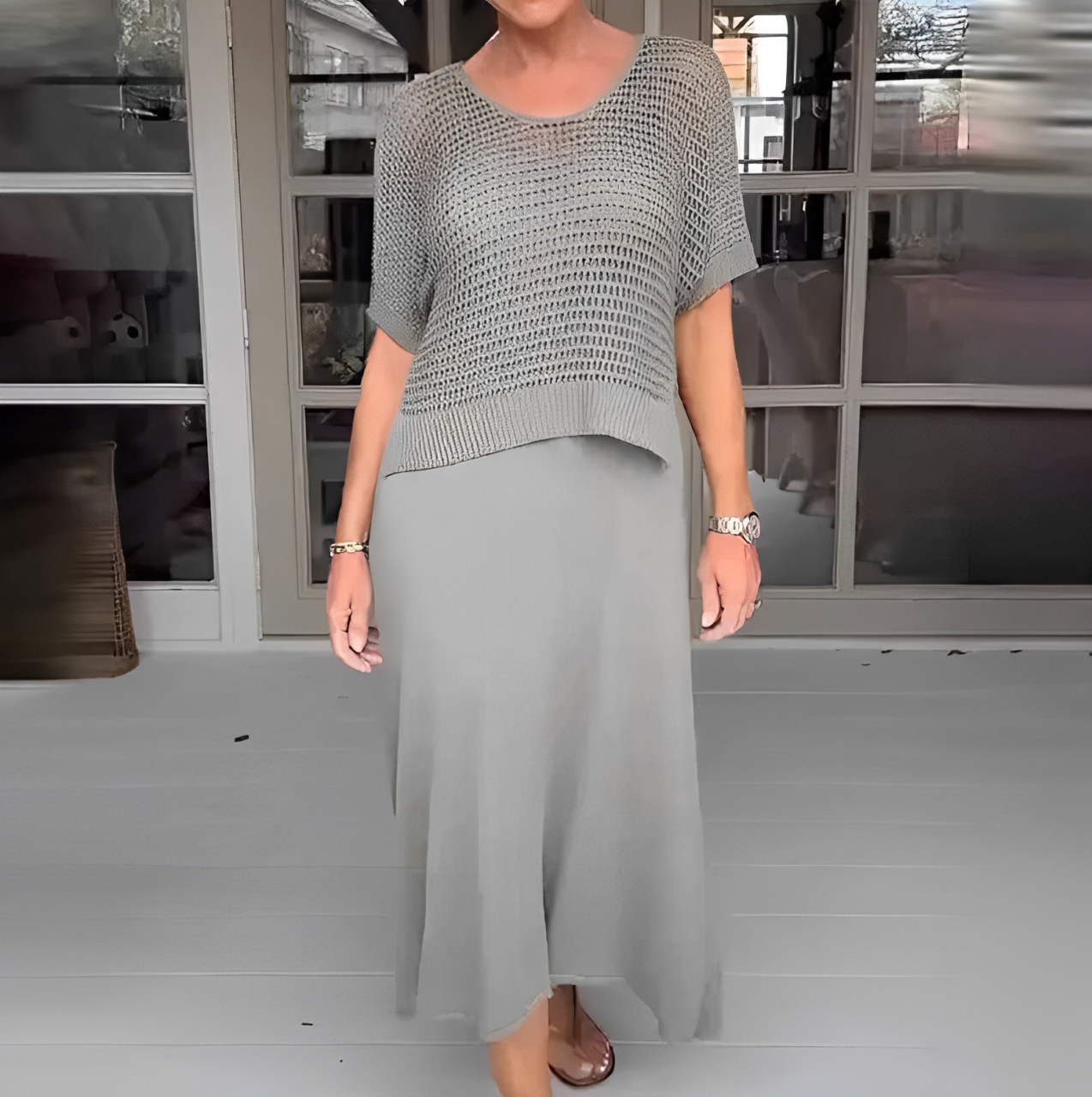 Zenova™ Becka | Mediterrarean Klänning + Matchande virkad gåvoset