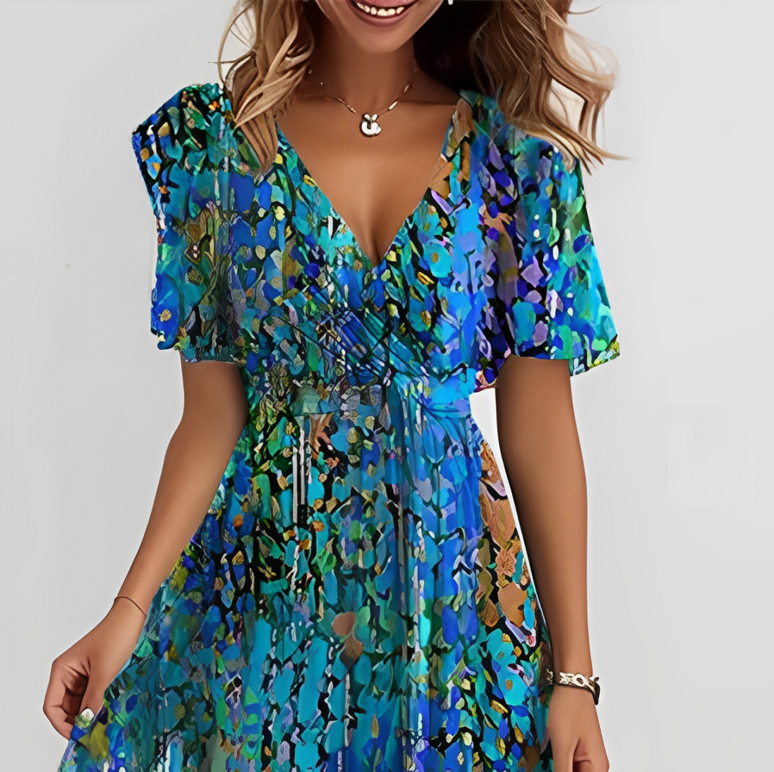 Zenova™ Madi | Special Midiklänning - Kortärmad Blå