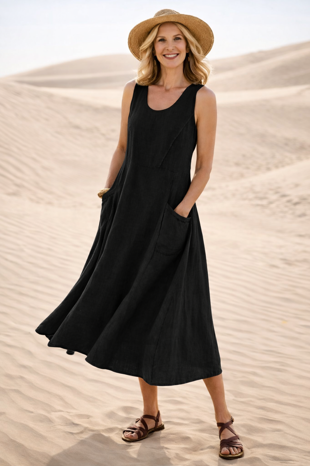 Merna | Comodo Vestito a Trapezio di Lunghezza Midi