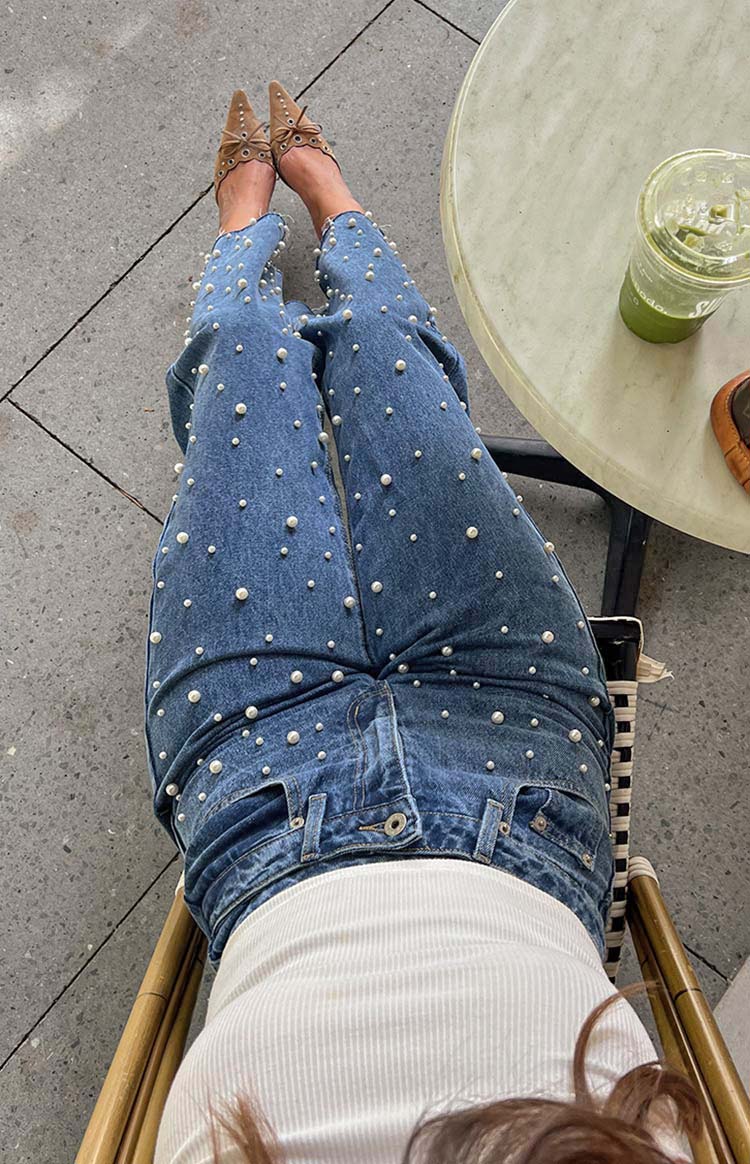 Denim Dazzle Pearl High Waisted Jeans