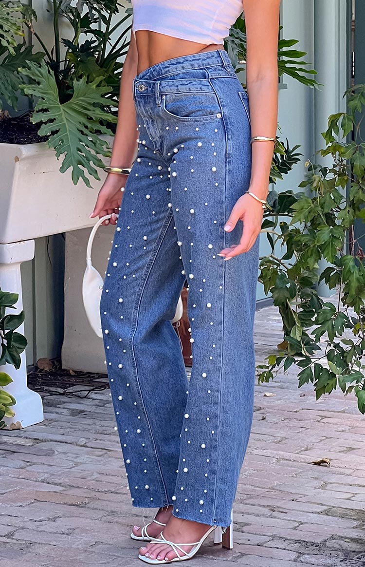 Denim Dazzle Pearl High Waisted Jeans