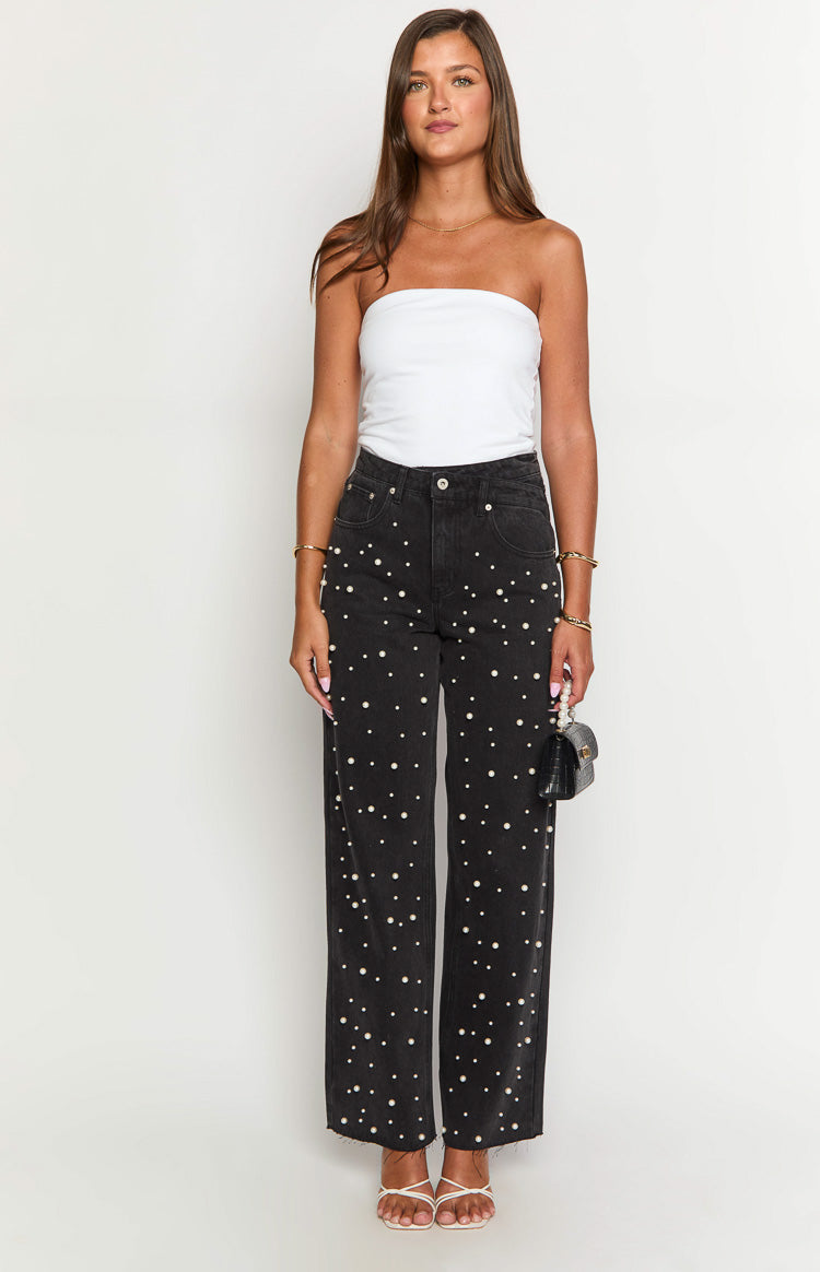 Denim Dazzle Pearl High Waisted Jeans