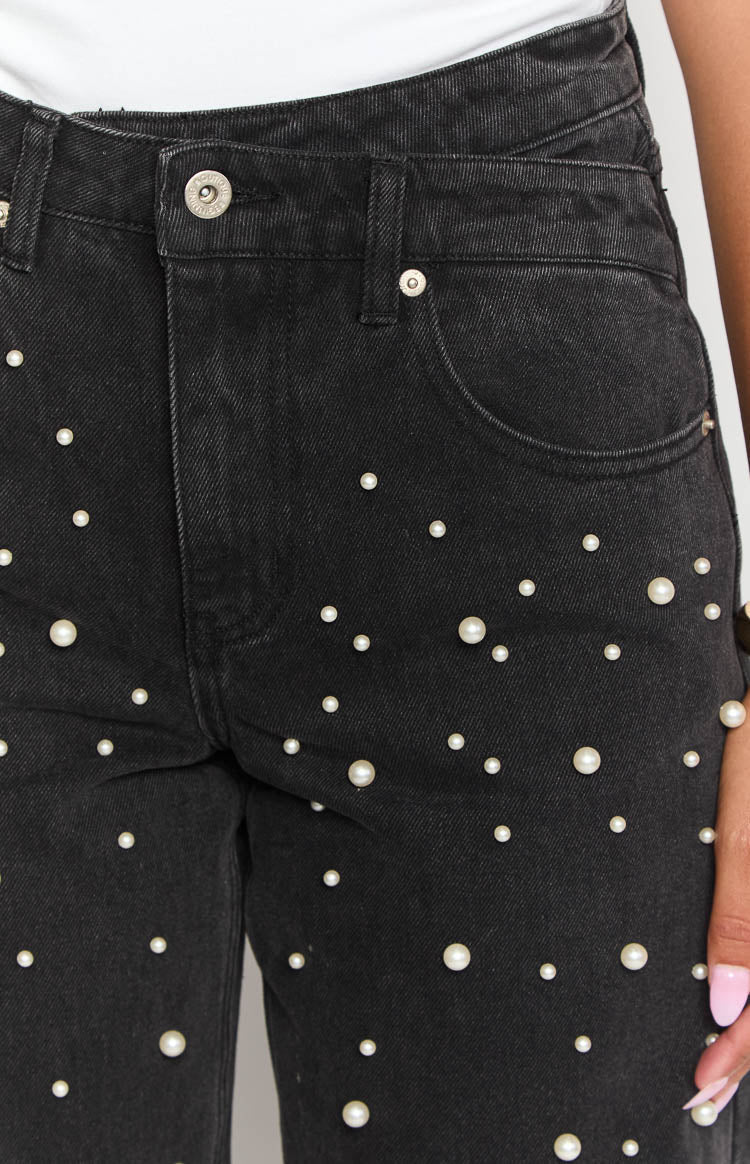 Denim Dazzle Pearl High Waisted Jeans