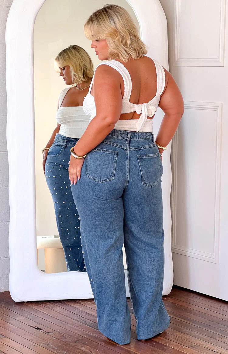 Denim Dazzle Pearl High Waisted Jeans