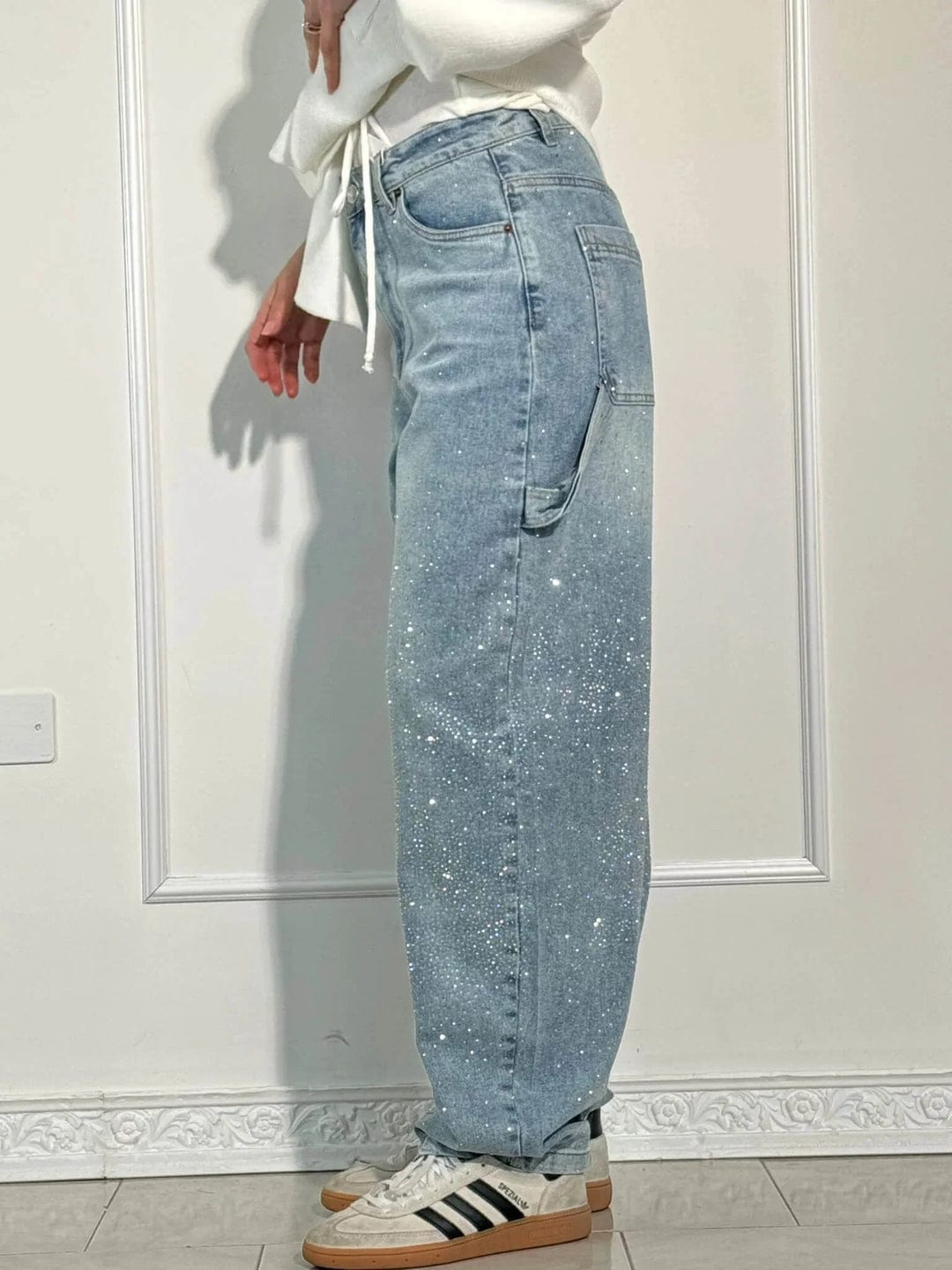 Zenova™ Crystal | Glitter Jeans med vida ben