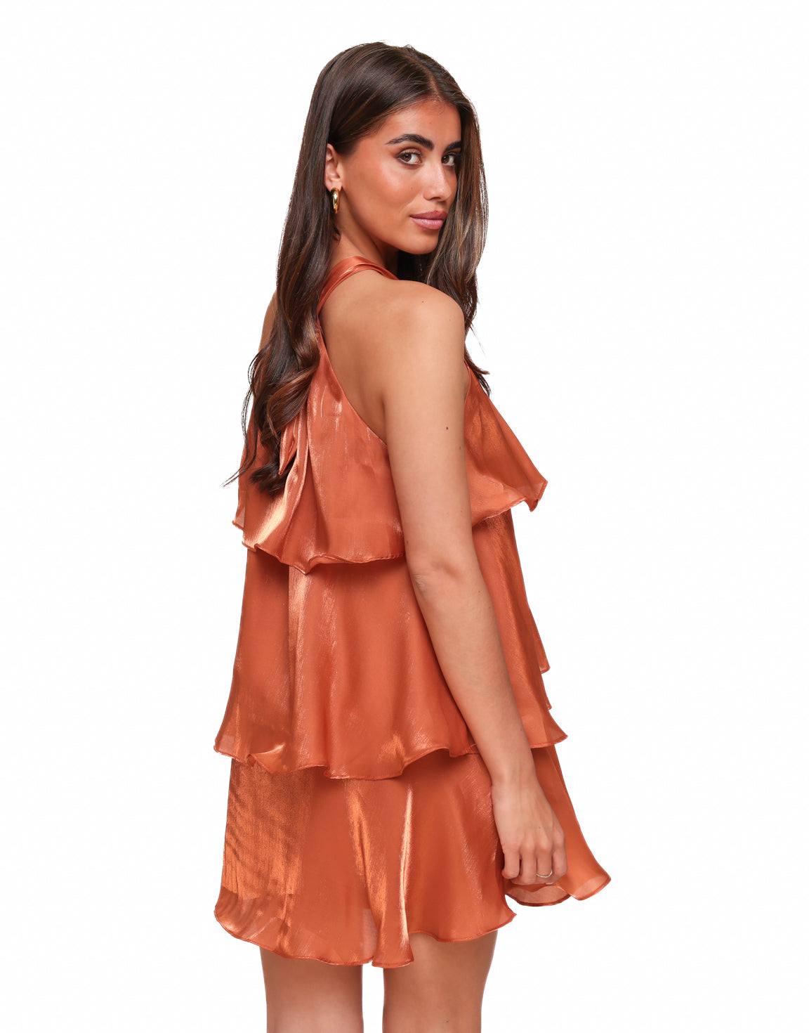 Zenova™ Sienna |Orange Petite Satin Ruffle Halter - Klänning
