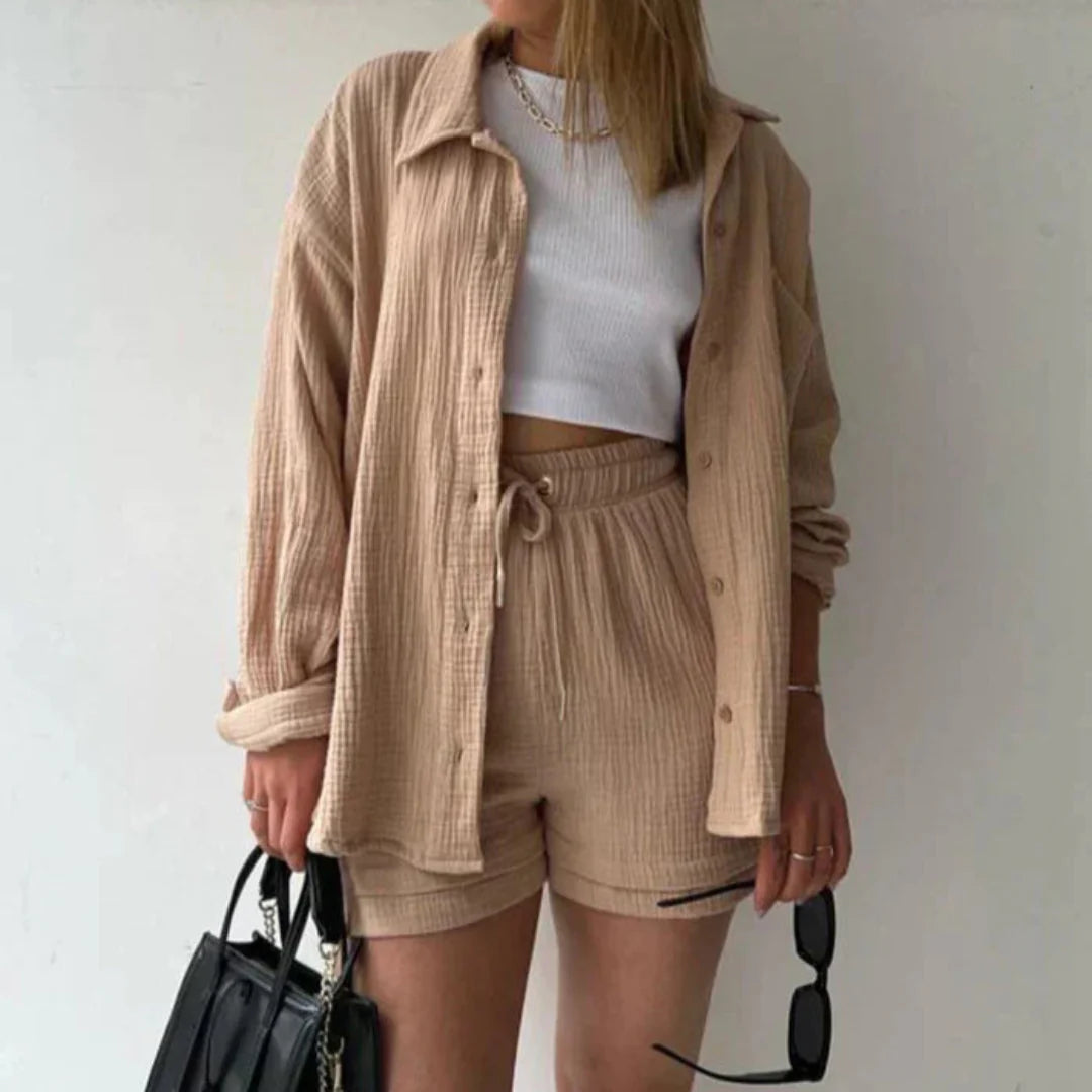 Zenova™ Abigail | 2-delat set med skjorta och shorts i bomull