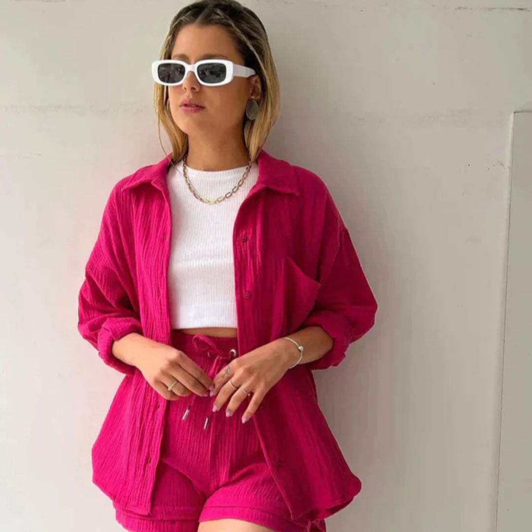 Zenova™ Abigail | 2-delat set med skjorta och shorts i bomull