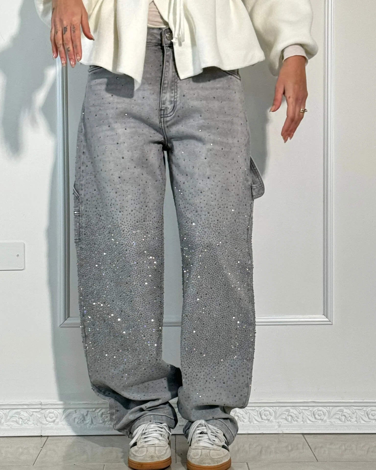 Zenova™ Crystal | Glitter Jeans med vida ben