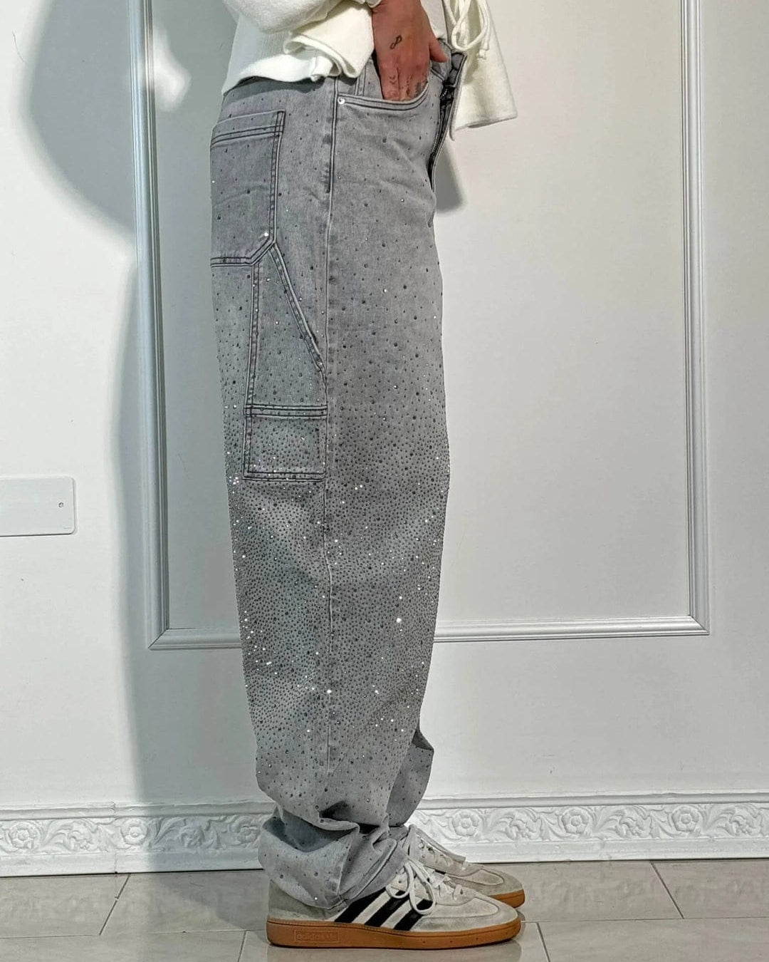 Zenova™ Crystal | Glitter Jeans med vida ben