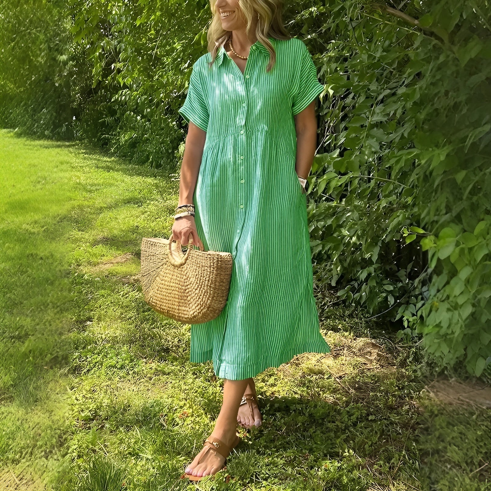 Zenova™ Agneta– Striped Shirt Dress with Relaxed Fit and Side Pockets