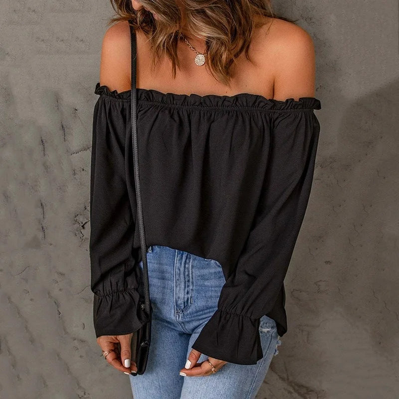 Ivory Off-the-Shoulder Sleeve Blouse