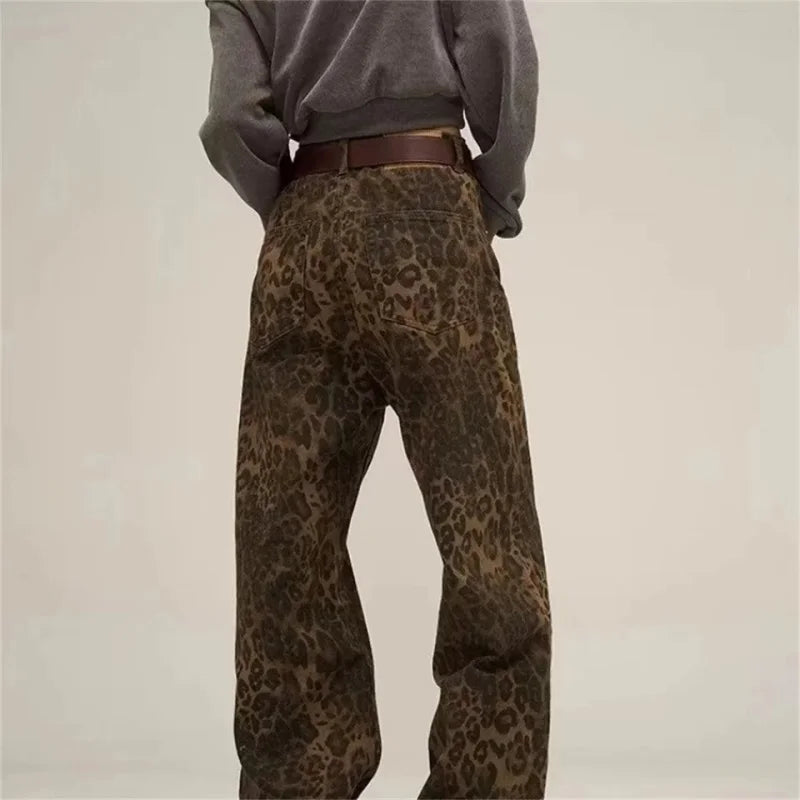 Leopard Denim Wide Jeans