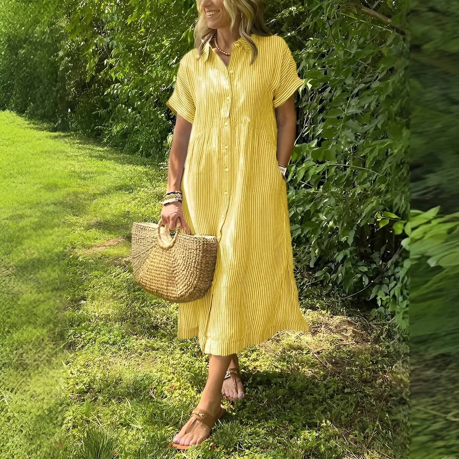 Zenova™ Agneta– Striped Shirt Dress with Relaxed Fit and Side Pockets