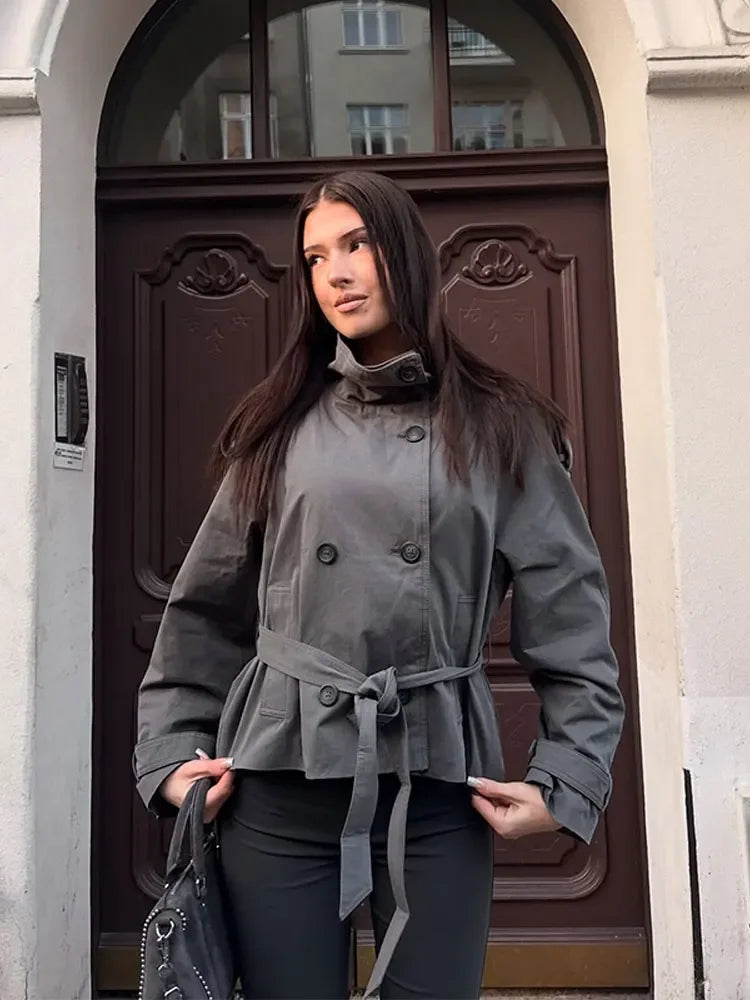 Funnel neck trenchcoat