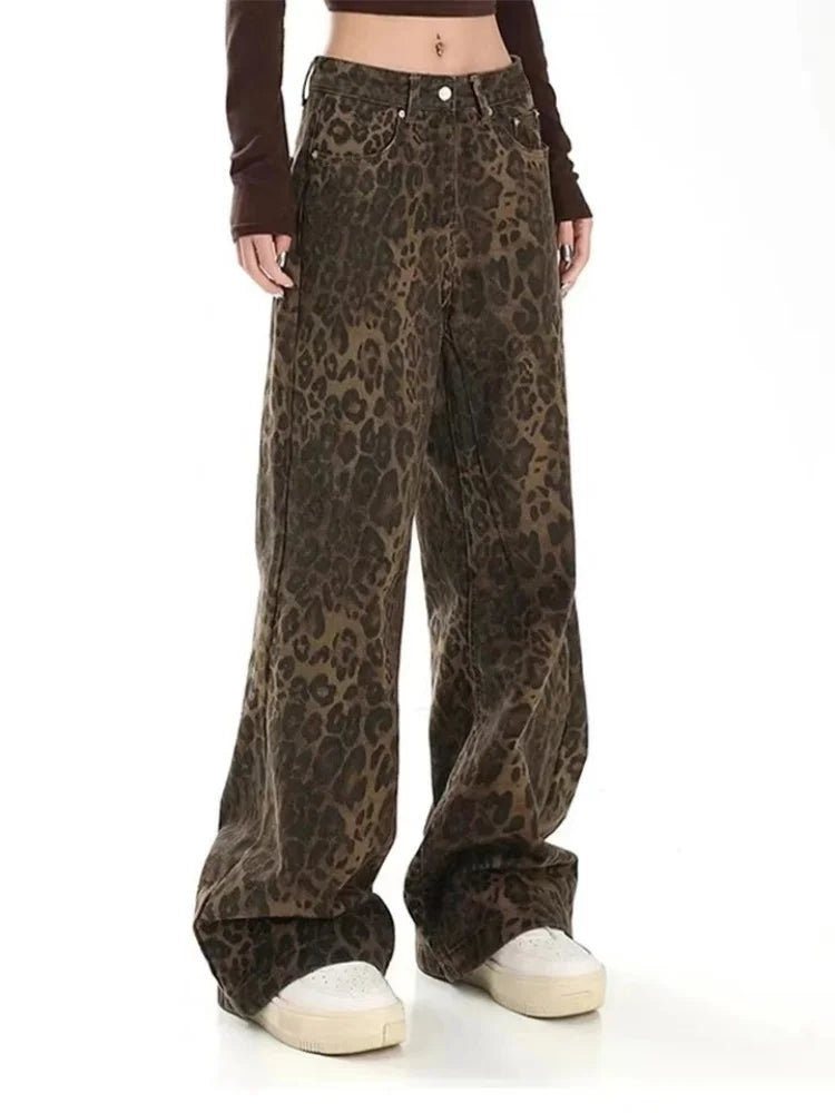 Leopard Denim Wide Jeans