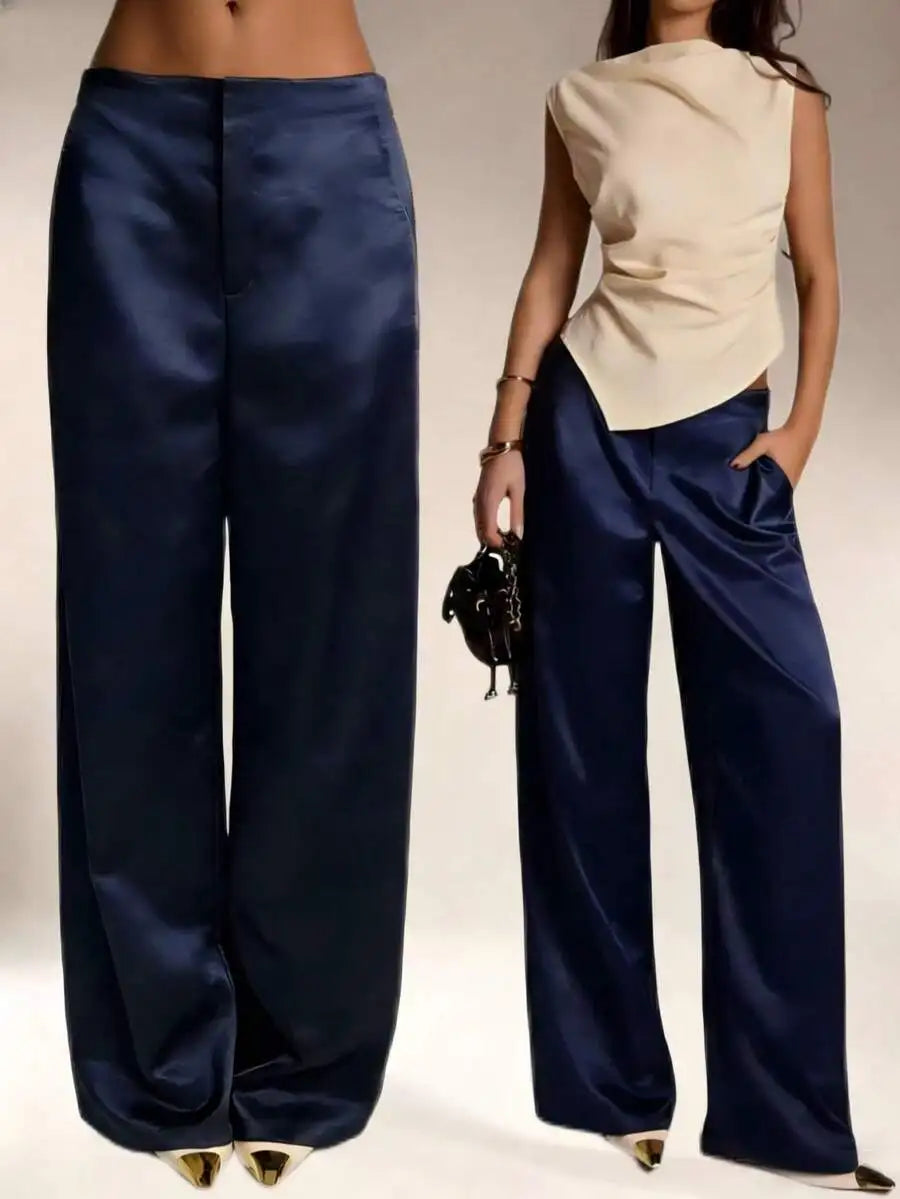 Pantaloni a gamba larga in raso