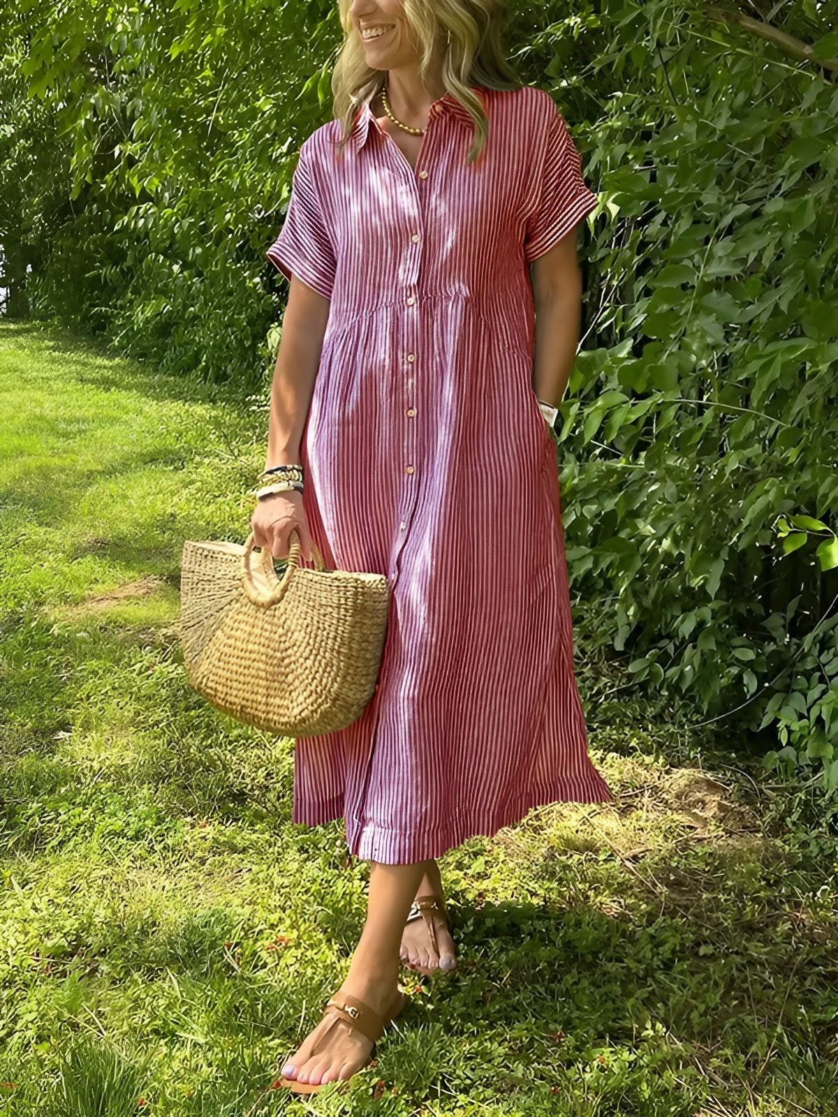 Zenova™ Agneta– Striped Shirt Dress with Relaxed Fit and Side Pockets