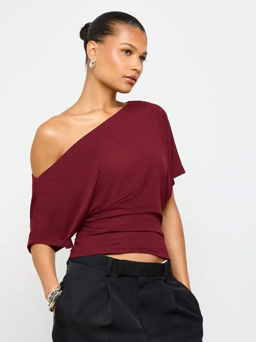 Asymmetrical Off-Shoulder Cropped Top