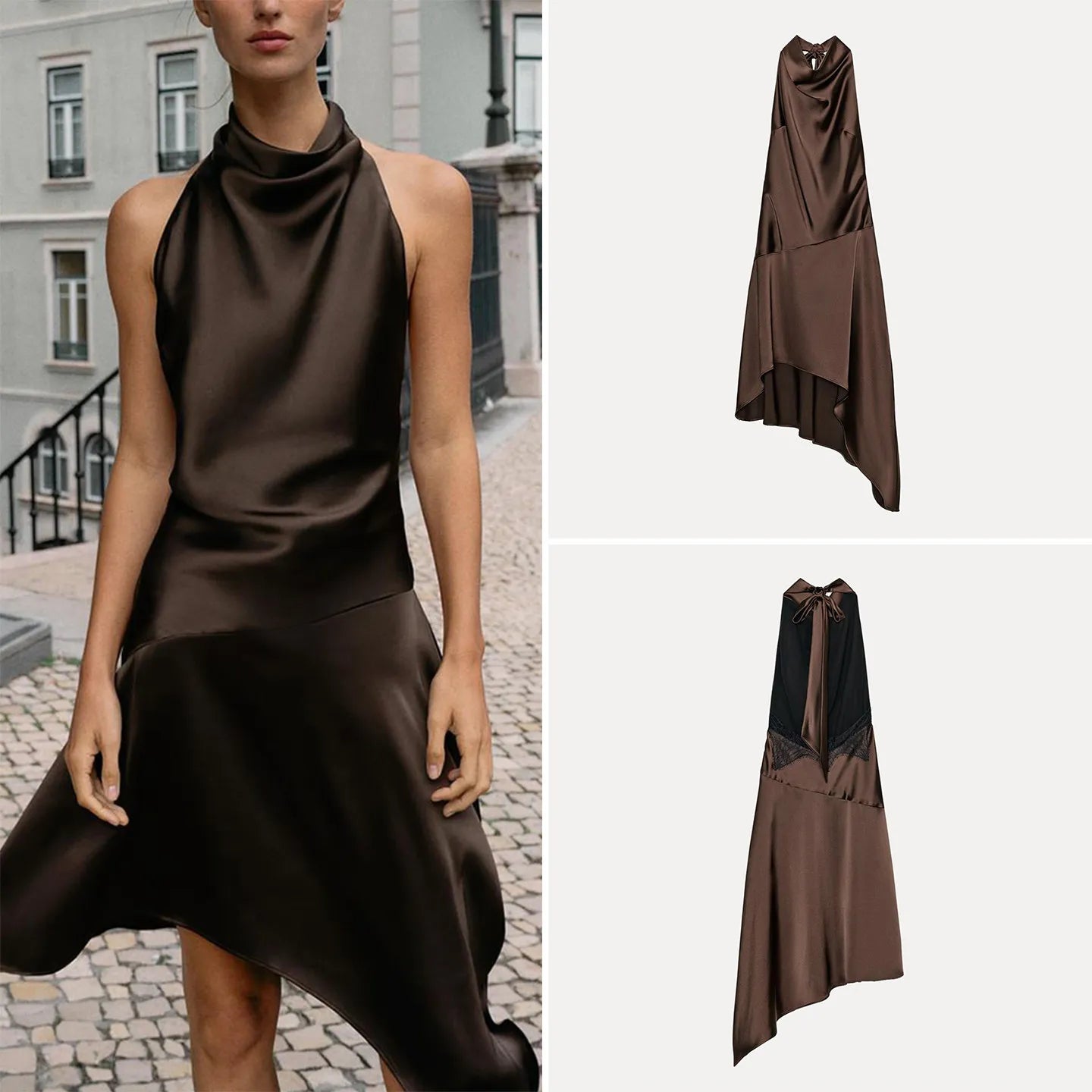 Vestito Corto Asimmetrico con Fiocco