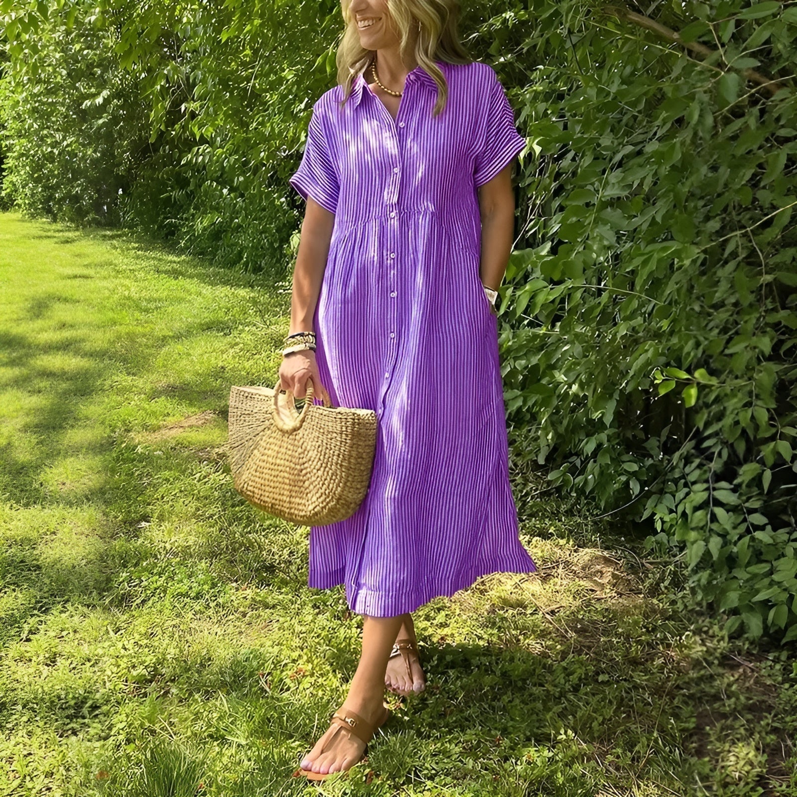 Zenova™ Agneta– Striped Shirt Dress with Relaxed Fit and Side Pockets