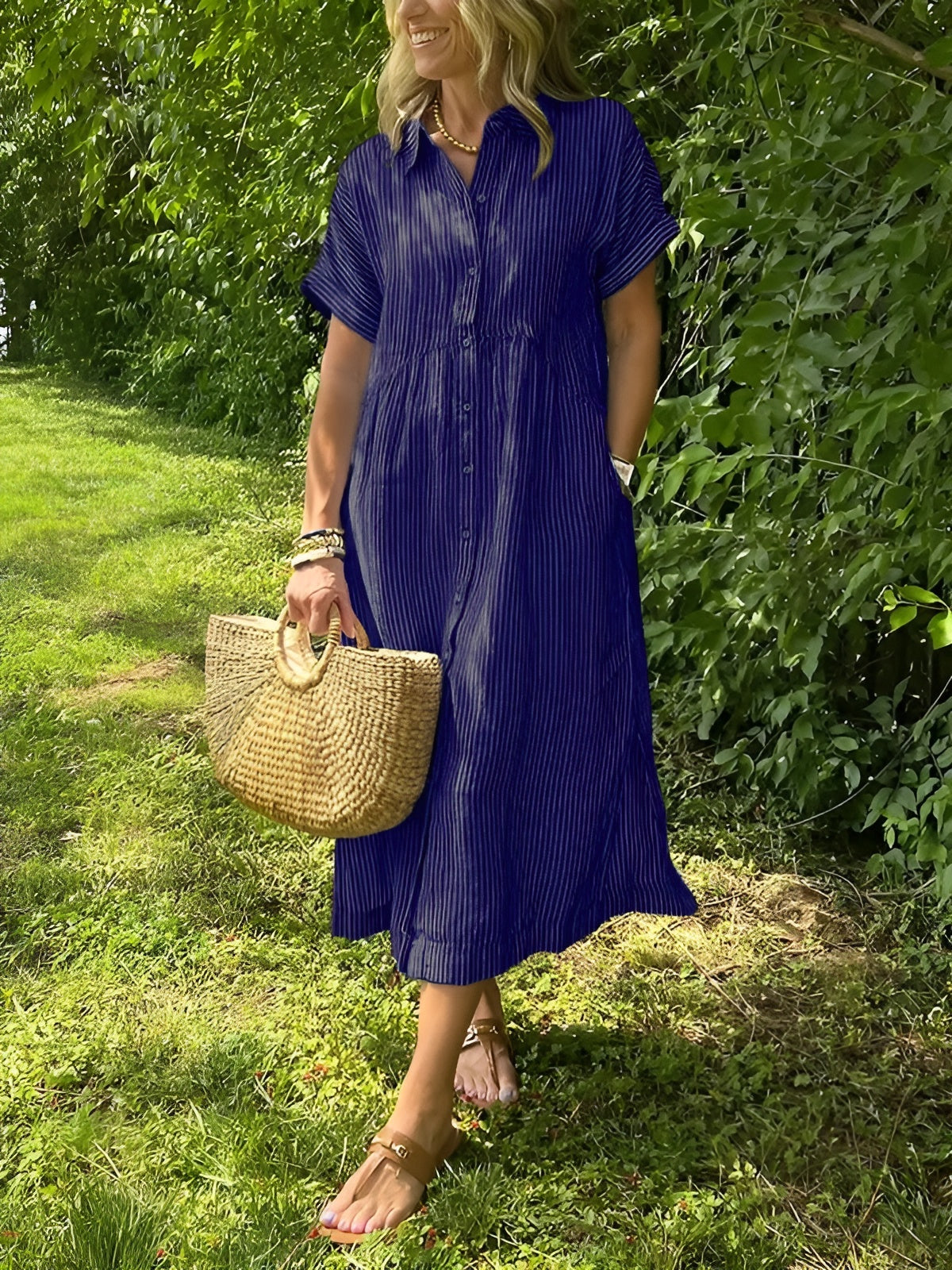 Zenova™ Agneta– Striped Shirt Dress with Relaxed Fit and Side Pockets