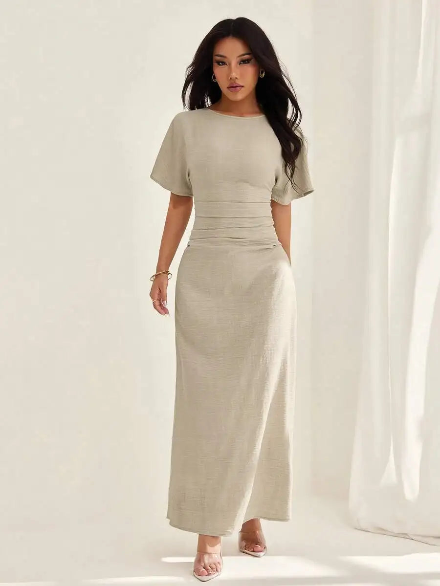 Elegante Vestito Midi Estivo in Misto Lino