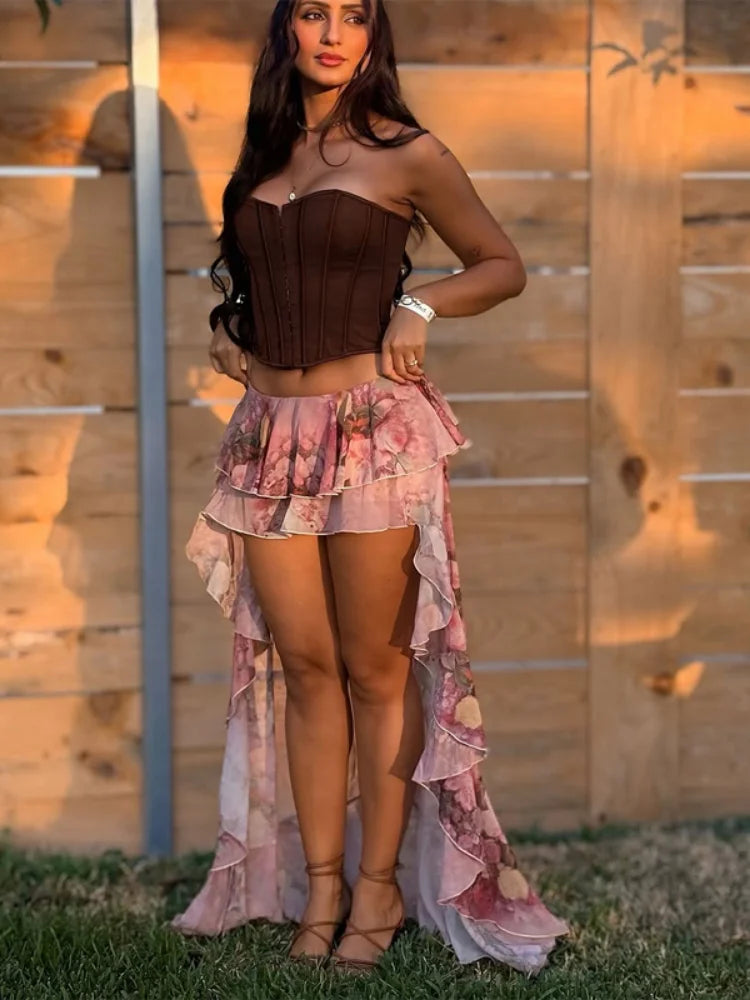 Pink Flower Ruffle Skirt