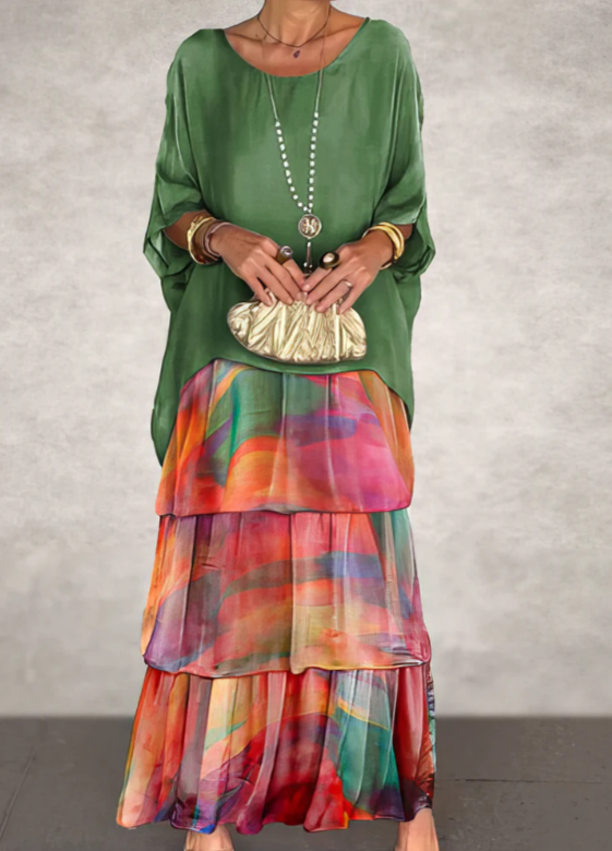 Zenova™ Julia | Lös maxiklänning med rund hals