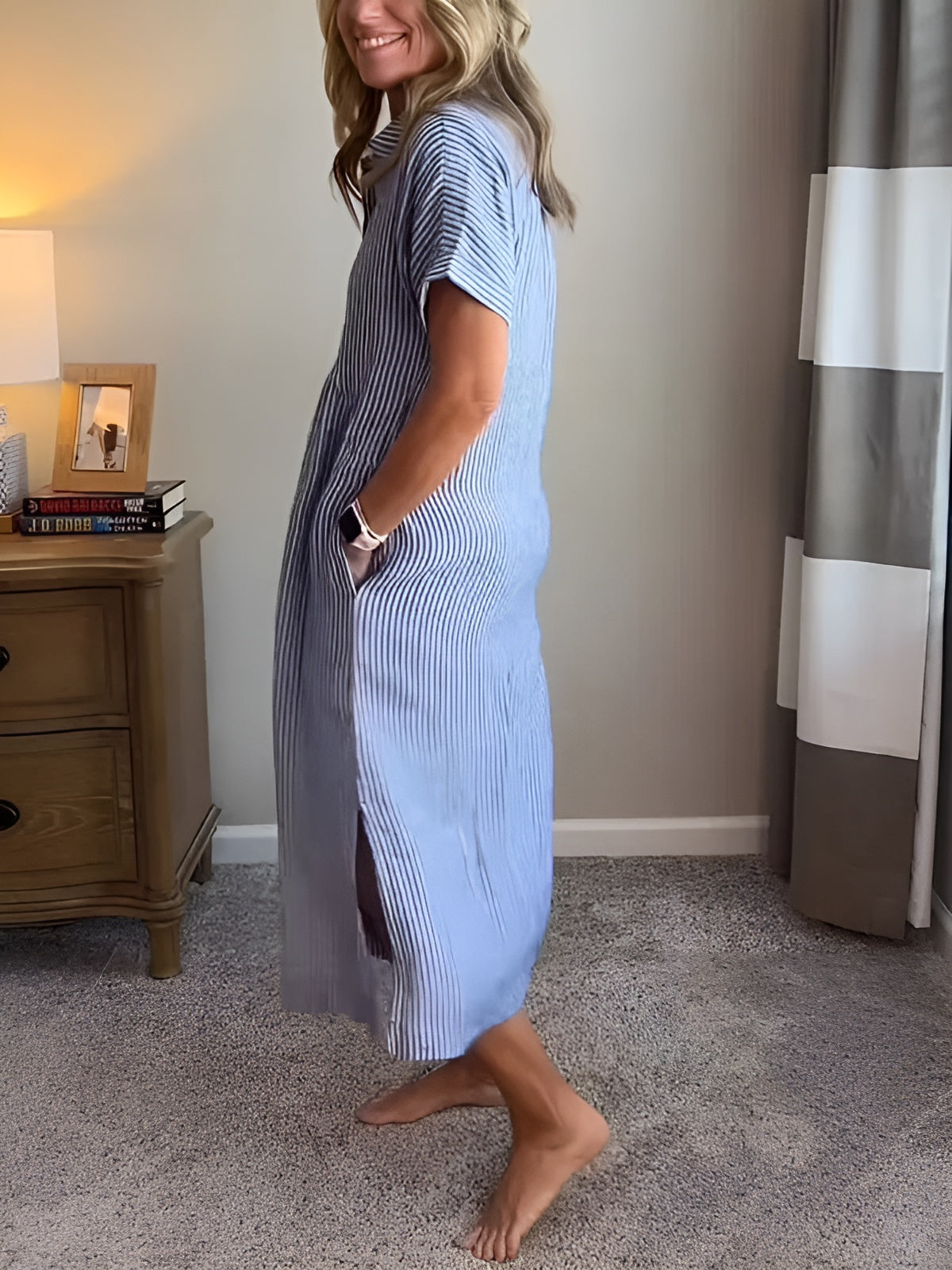 Zenova™ Agneta– Striped Shirt Dress with Relaxed Fit and Side Pockets