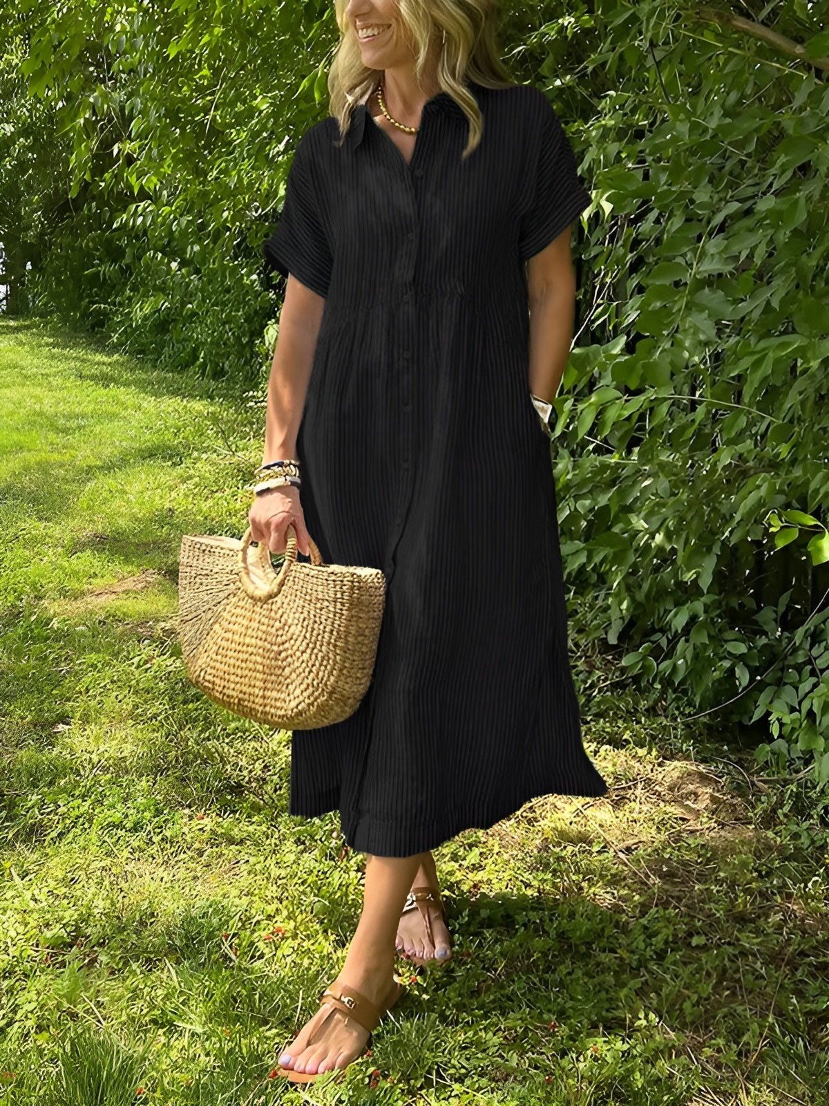 Zenova™ Agneta– Striped Shirt Dress with Relaxed Fit and Side Pockets