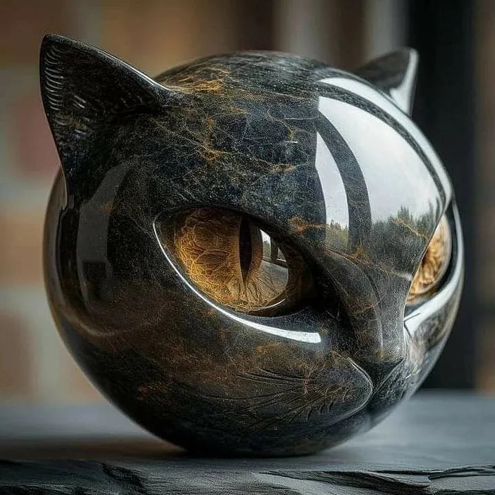 NekoCharm - Mystisk svart katt huvudskulptur