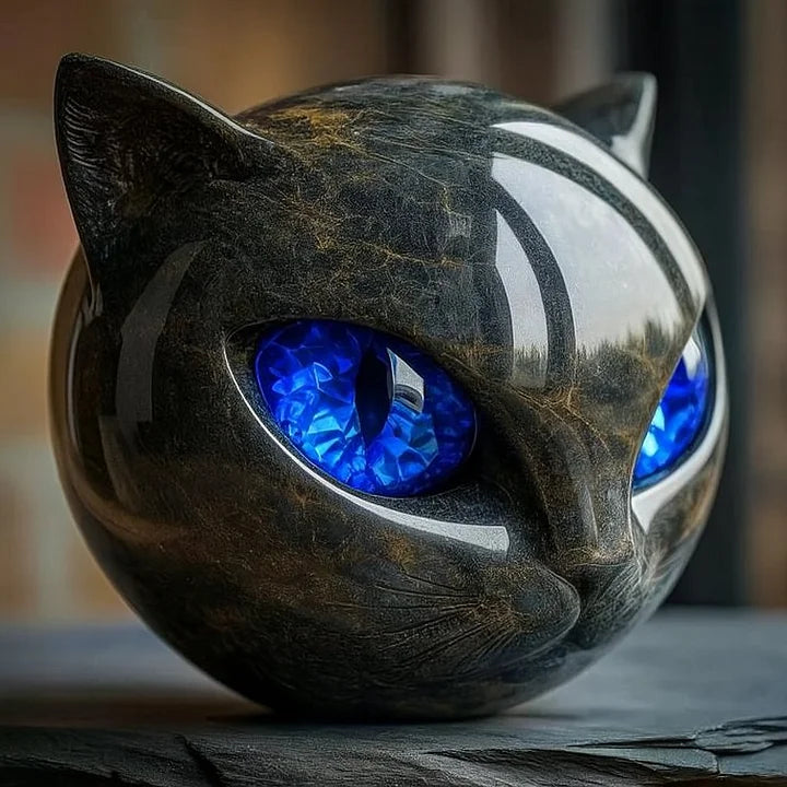 NekoCharm - Mystisk svart katt huvudskulptur