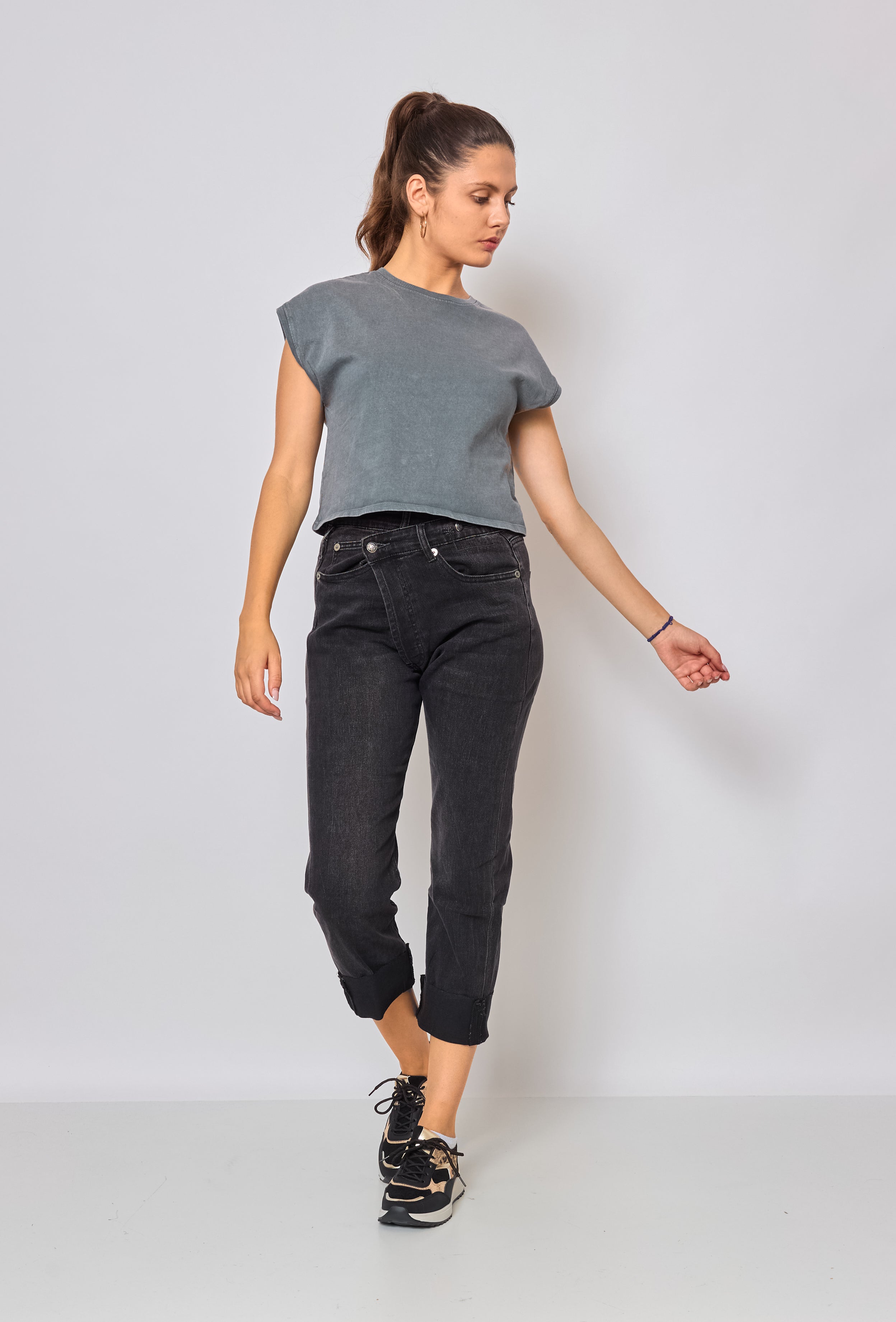 Zenova™ Seliana | Lösa jeans Asymmetrisk stängning