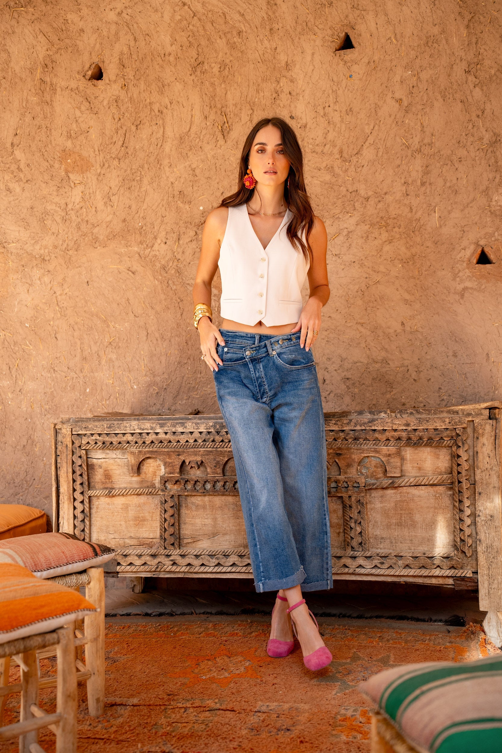 Zenova™ Seliana | Lösa jeans Asymmetrisk stängning