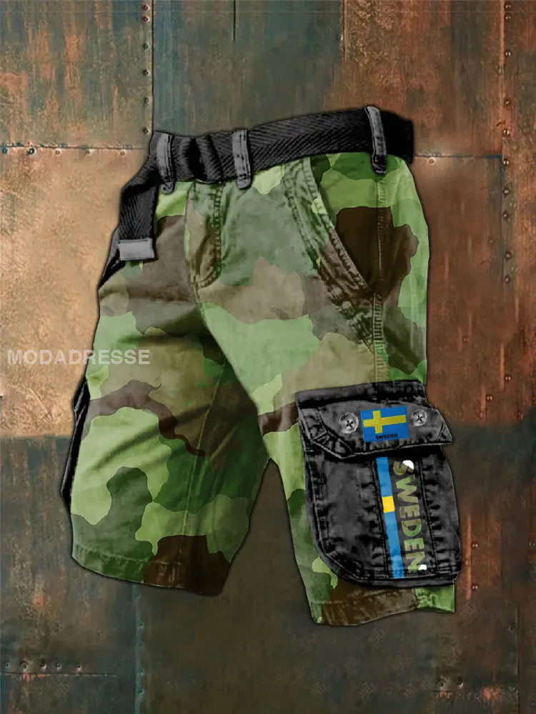 Zenova™ Hendrix Pantaloncini Cargo Illustrati Militari Svedesi Vintage
