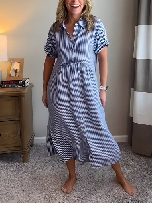 Zenova™ Agneta– Striped Shirt Dress with Relaxed Fit and Side Pockets