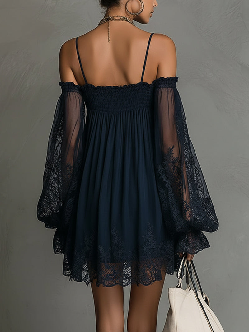 Antonella - Miniabito in chiffon con scollo Bardot