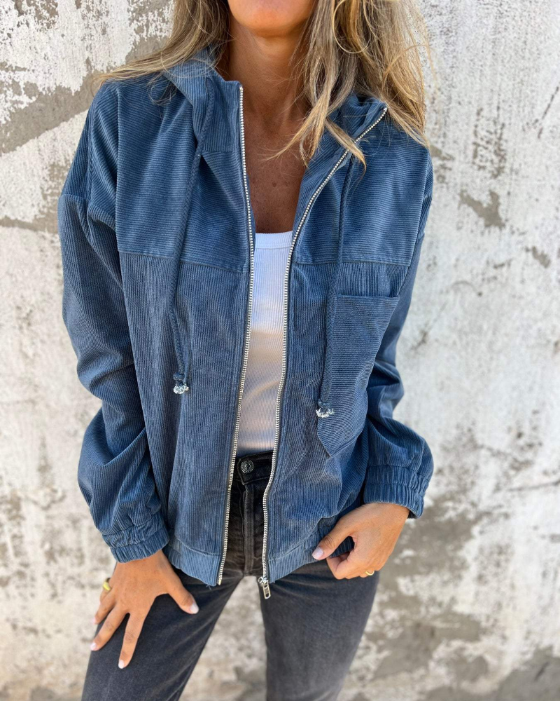 Zenova™ Alissa | Corduroy jacka med huva och dragkedja