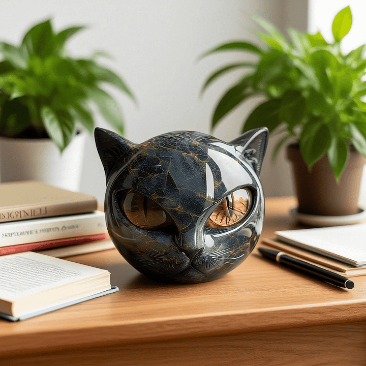 NekoCharm - Mystisk svart katt huvudskulptur