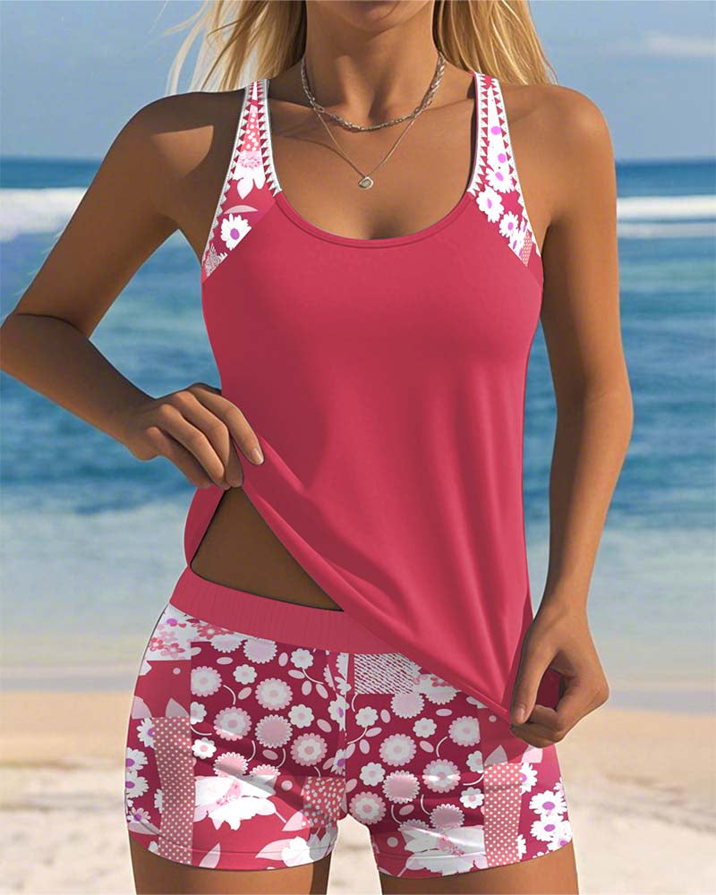 Zenova™ Mia | Baddräkt Tank Top Tryckt Boxer