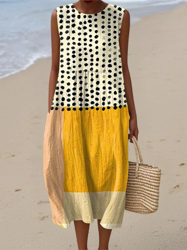 Leah | Vestito midi con blocchi di colore a pois