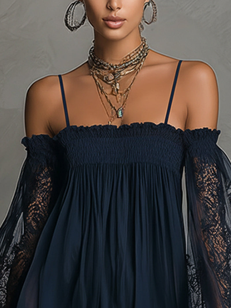 Antonella - Miniabito in chiffon con scollo Bardot
