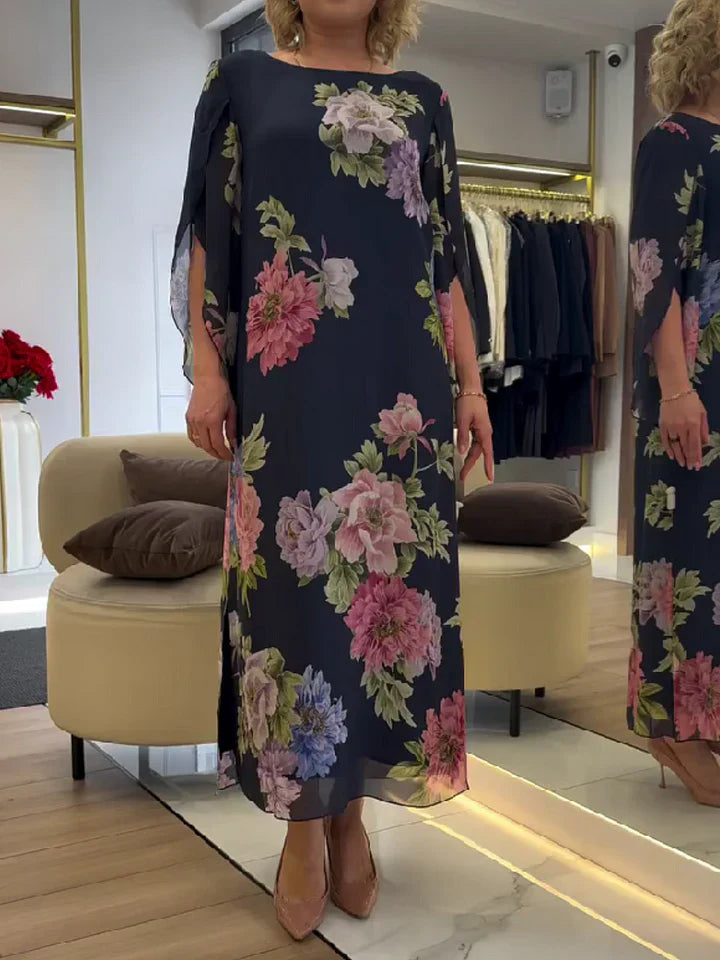 Maxi vestito con stampa floreale in chiffon leggero e confortevole